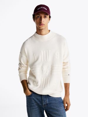 weiß relaxed fit pullover mit patentmuster für herren - tommy hilfiger