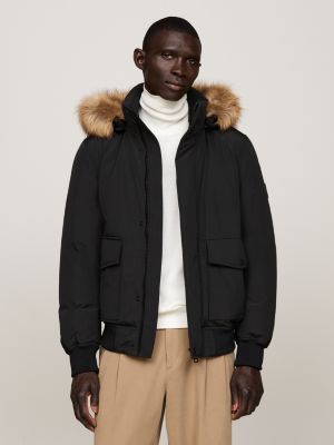 bomber rockie en duvet et fausse fourrure black pour hommes tommy hilfiger