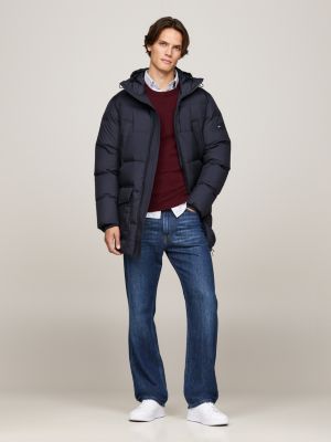 blau daunen-puffer-mantel mit kapuze für herren - tommy hilfiger