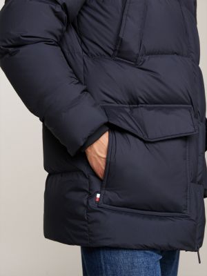 blue quilted down hooded puffer coat for men tommy hilfiger