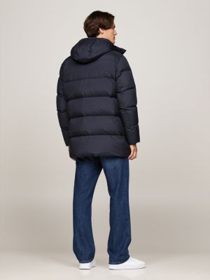 blau daunen-puffer-mantel mit kapuze für herren - tommy hilfiger