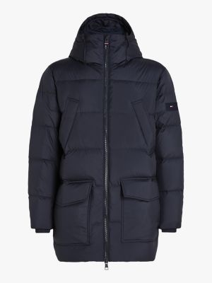 blue quilted down hooded puffer coat for men tommy hilfiger