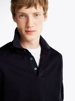 polo coupe standard à manches longues bleu pour hommes tommy hilfiger