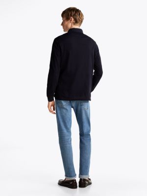 polo coupe standard à manches longues bleu pour hommes tommy hilfiger