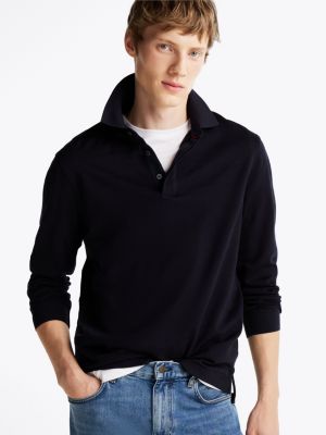 polo coupe standard à manches longues bleu pour hommes tommy hilfiger