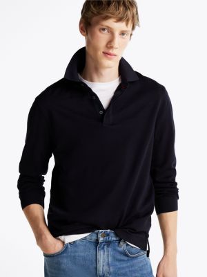 polo de manga larga y corte regular blue de hombres tommy hilfiger