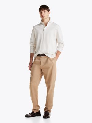 polo coupe standard à manches longues blanc pour hommes tommy hilfiger