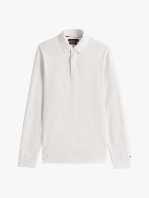 white regular fit long sleeve polo shirt for men tommy hilfiger