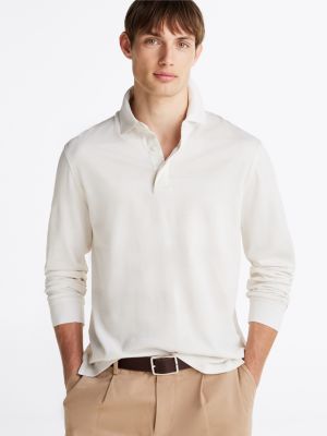 white regular fit langarm-poloshirt für herren - tommy hilfiger