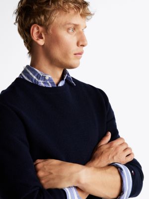 blau smart casual pullover aus reiner wolle für herren - tommy hilfiger