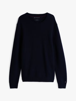 pullover smart casual in pura lana blu da uomini tommy hilfiger