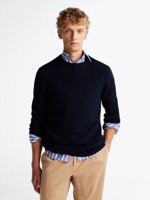 blue smart casual pure wool jumper for men tommy hilfiger