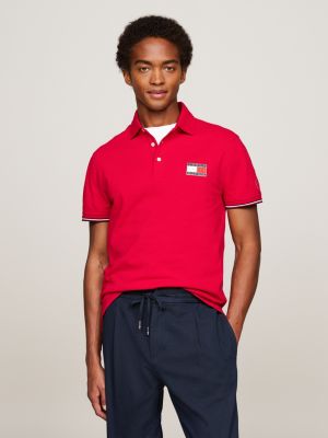 rood tommy hilfiger paris 1985 slim fit poloshirt voor heren - tommy hilfiger