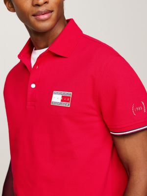 rood tommy hilfiger paris 1985 slim fit poloshirt voor heren - tommy hilfiger