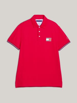 rood tommy hilfiger paris 1985 slim fit poloshirt voor heren - tommy hilfiger