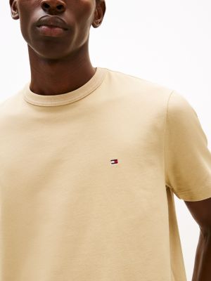 beige relaxed fit crew neck t-shirt for men tommy hilfiger