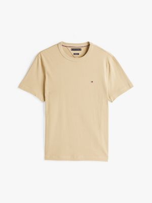 beige relaxed fit crew neck t-shirt for men tommy hilfiger