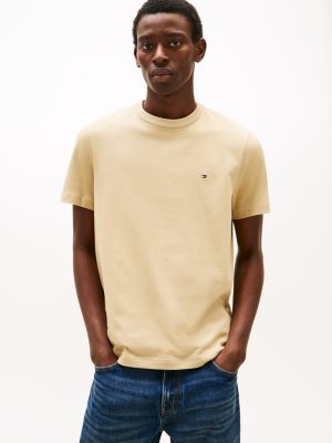 beige relaxed fit t-shirt met ronde hals voor heren - tommy hilfiger