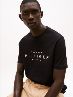 schwarz t-shirt mit rundhalsausschnitt und logo für herren - tommy hilfiger