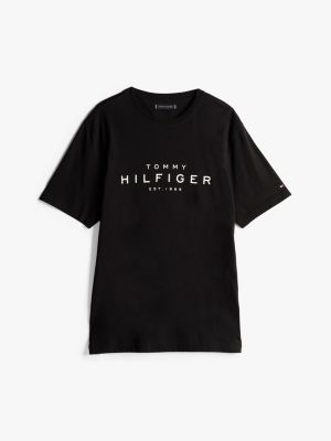 schwarz t-shirt mit rundhalsausschnitt und logo für herren - tommy hilfiger