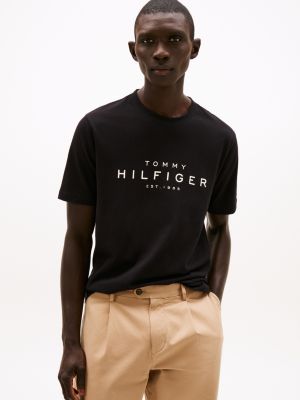 t-shirt con logo nero da uomini tommy hilfiger