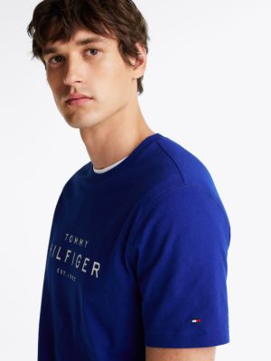 blau t-shirt mit rundhalsausschnitt und logo für herren - tommy hilfiger