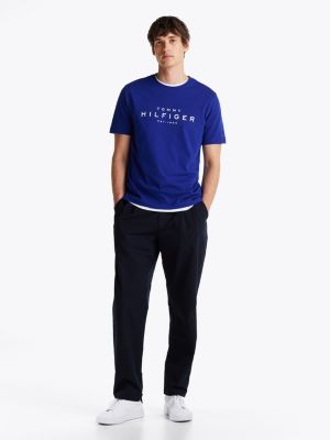 blau t-shirt mit rundhalsausschnitt und logo für herren - tommy hilfiger