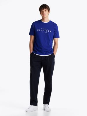 blau t-shirt mit rundhalsausschnitt und logo für herren - tommy hilfiger