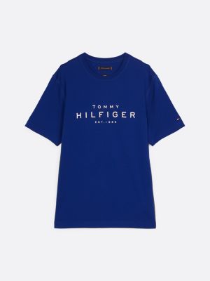 blau t-shirt mit rundhalsausschnitt und logo für herren - tommy hilfiger