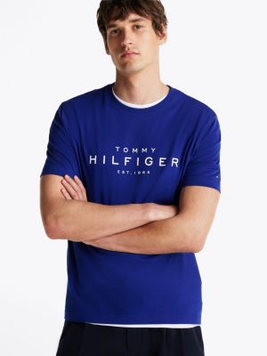 blue t-shirt met ronde hals en logo voor heren - tommy hilfiger