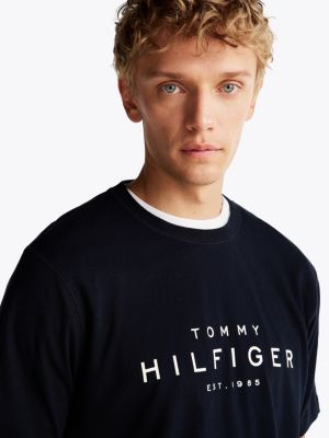 blau t-shirt mit rundhalsausschnitt und logo für herren - tommy hilfiger