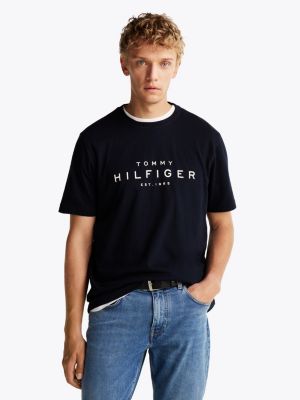 blau t-shirt mit rundhalsausschnitt und logo für herren - tommy hilfiger