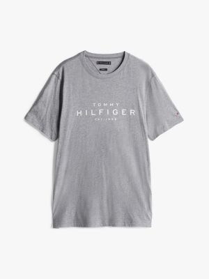 grau t-shirt mit rundhalsausschnitt und logo für herren - tommy hilfiger