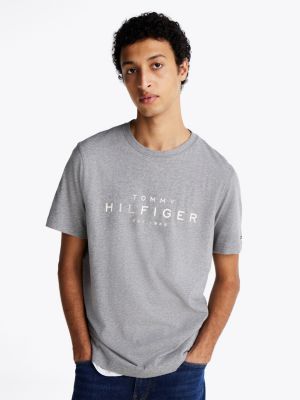 camiseta de cuello redondo con logo grey de hombres tommy hilfiger