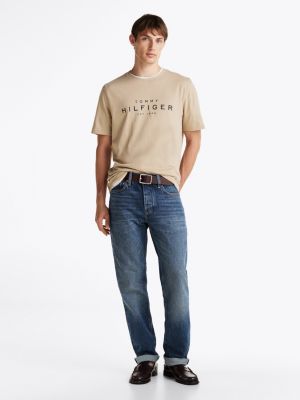 t-shirt à col ras-du-cou et logo kaki pour hommes tommy hilfiger