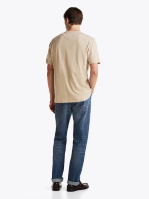 t-shirt à col ras-du-cou et logo kaki pour hommes tommy hilfiger