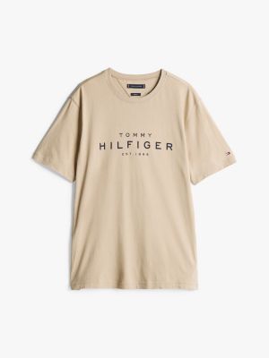 khaki t-shirt mit rundhalsausschnitt und logo für herren - tommy hilfiger