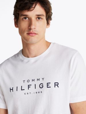 weiß t-shirt mit rundhalsausschnitt und logo für herren - tommy hilfiger