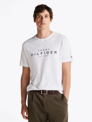 white t-shirt mit rundhalsausschnitt und logo für herren - tommy hilfiger