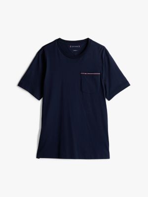 t-shirt con tasca applicata e nastro iconico blu da uomini tommy hilfiger