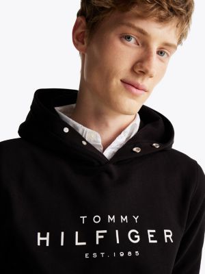 felpa con cappuccio e bottoni automatici nero da uomini tommy hilfiger