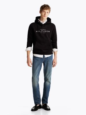 felpa con cappuccio e bottoni automatici nero da uomini tommy hilfiger