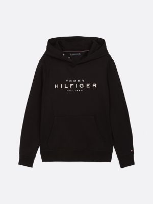 felpa con cappuccio e bottoni automatici nero da uomini tommy hilfiger