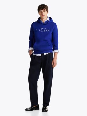 sweat à capuche à boutons-pression et logo bleu pour hommes tommy hilfiger