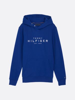 felpa con cappuccio e bottoni automatici blu da uomini tommy hilfiger