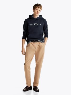 sweat à capuche à boutons-pression et logo bleu pour hommes tommy hilfiger