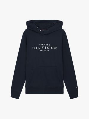 felpa con cappuccio e bottoni automatici blu da uomini tommy hilfiger