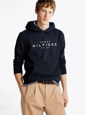 sweat à capuche à boutons-pression et logo blue pour hommes tommy hilfiger