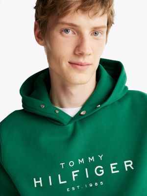 green snap-button logo hoody for men tommy hilfiger