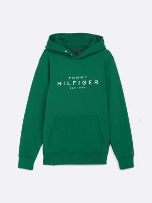 green snap-button logo hoody for men tommy hilfiger